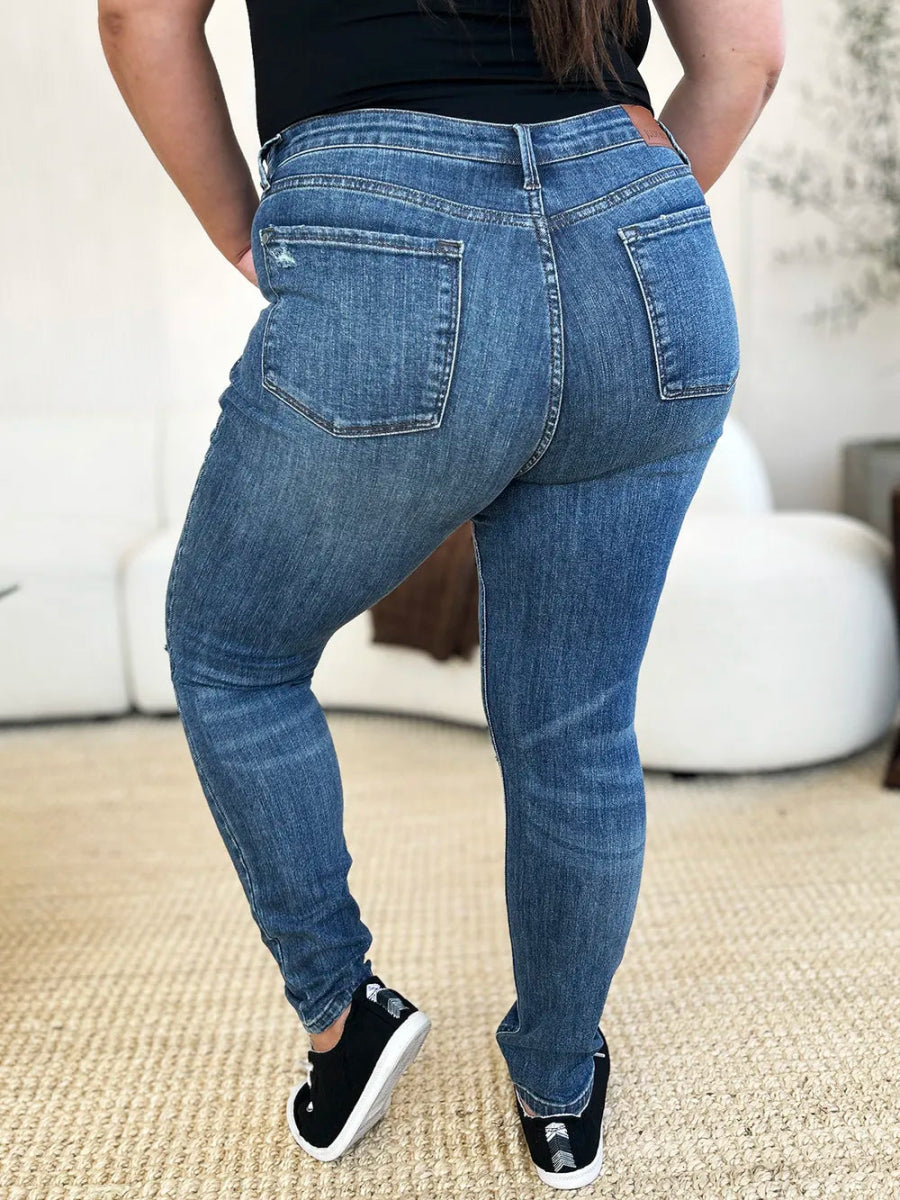 Mid Waist Distressed Slim Fit Denim Jeans for Women - AMVIM