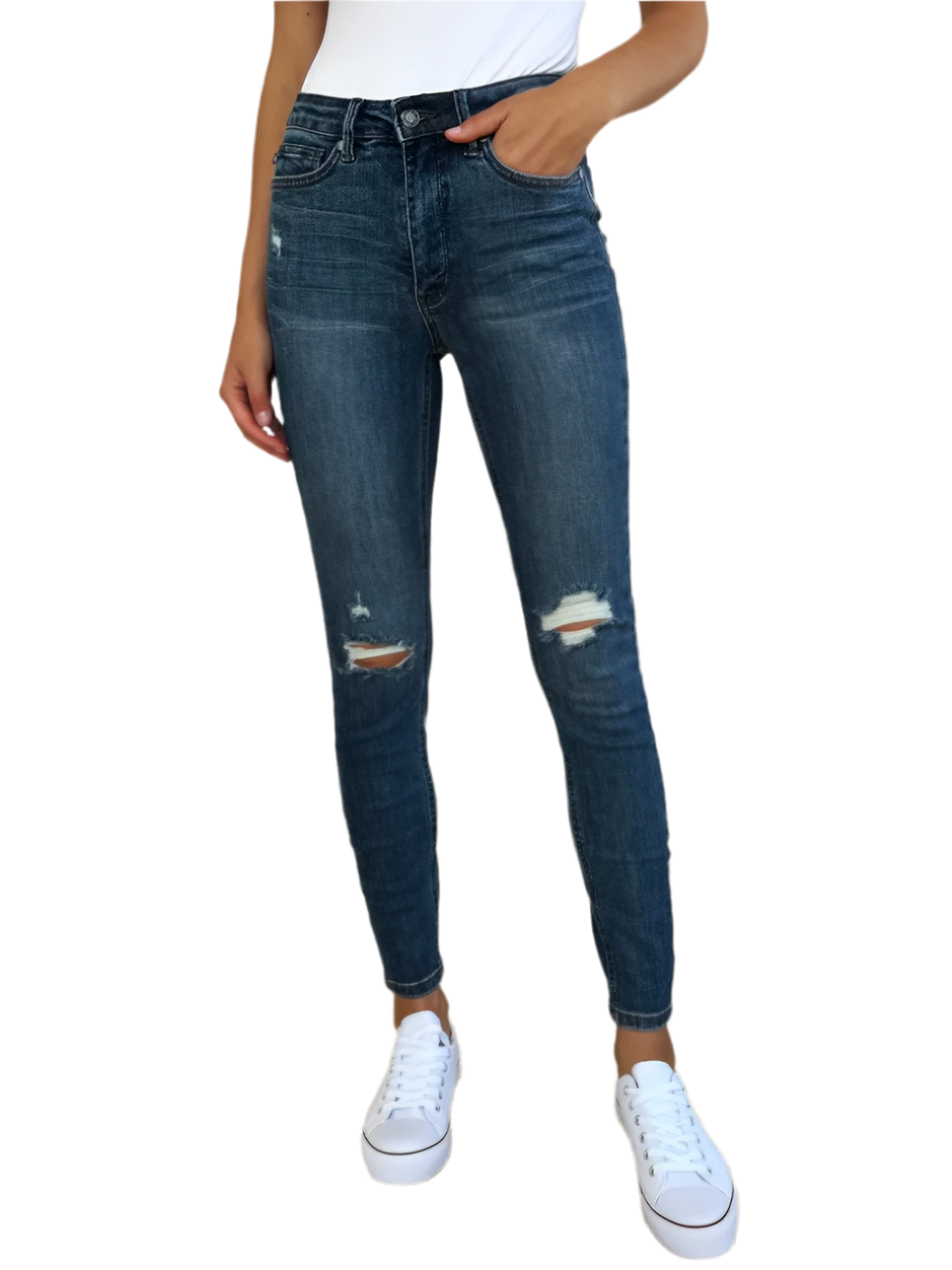 Mid Waist Distressed Slim Fit Denim Jeans for Women - AMVIM