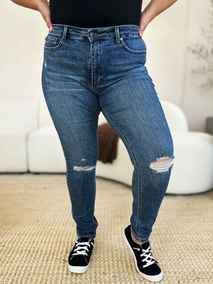 Mid Waist Distressed Slim Fit Denim Jeans for Women - AMVIM