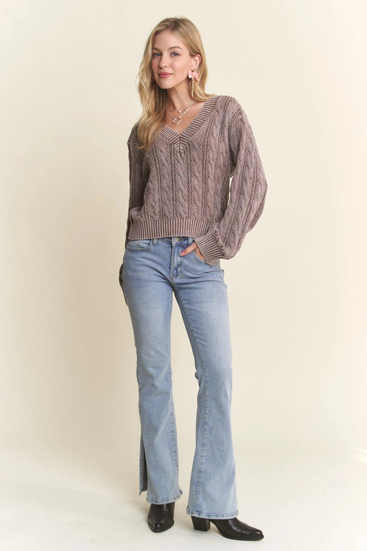 Mineral Washed Cable - Knit Sweater Top for Women - AMVIM