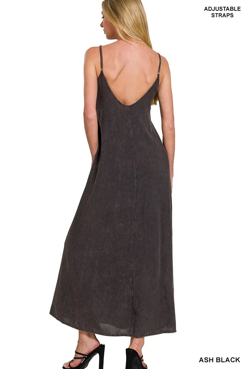 Mineral Washed Rayon Challis Cami Dress for Women - AMVIM