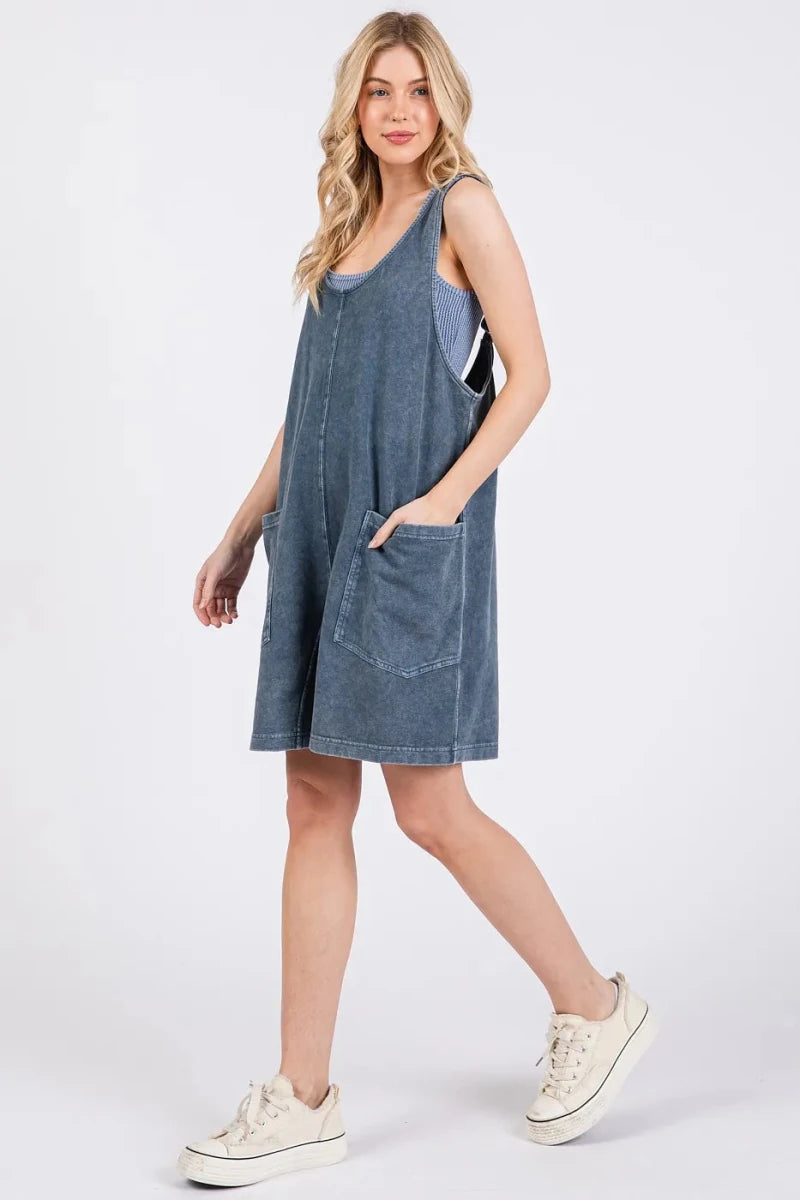 Mittoshop Low Scoop Neck Tank Washed French Terry Romper - AMVIM
