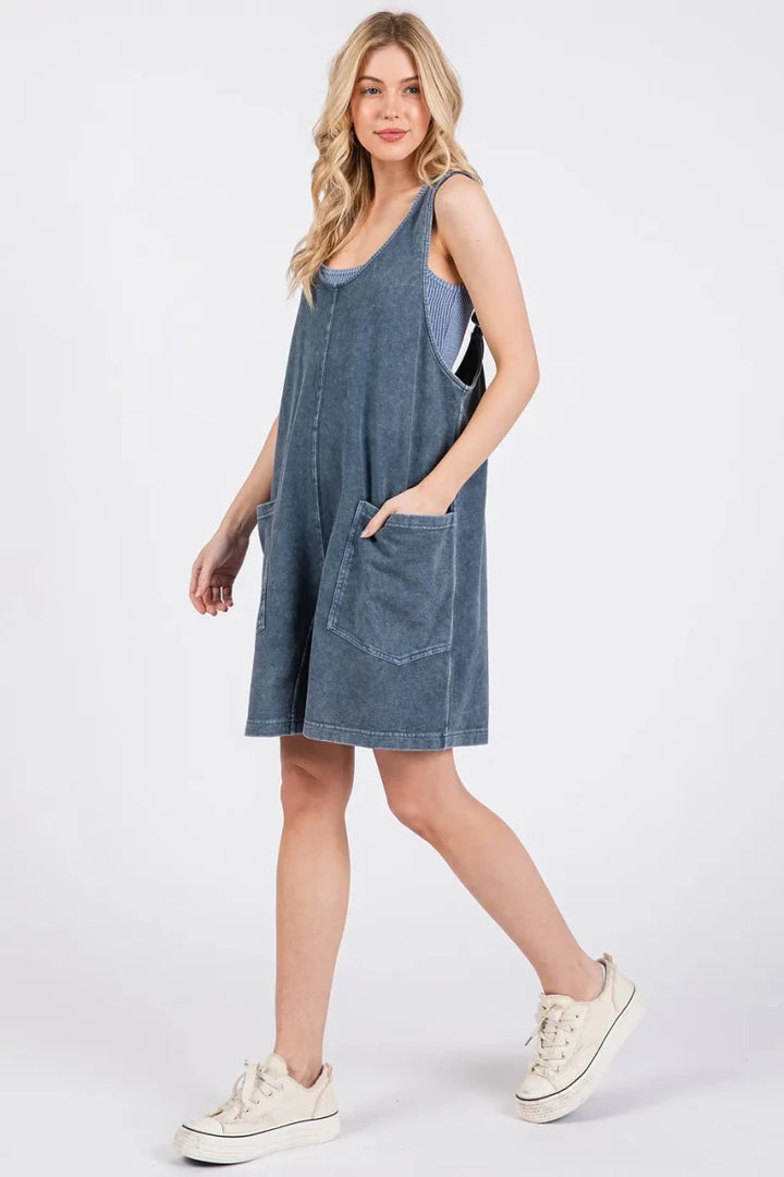 Mittoshop Low Scoop Neck Tank Washed French Terry Romper - AMVIM