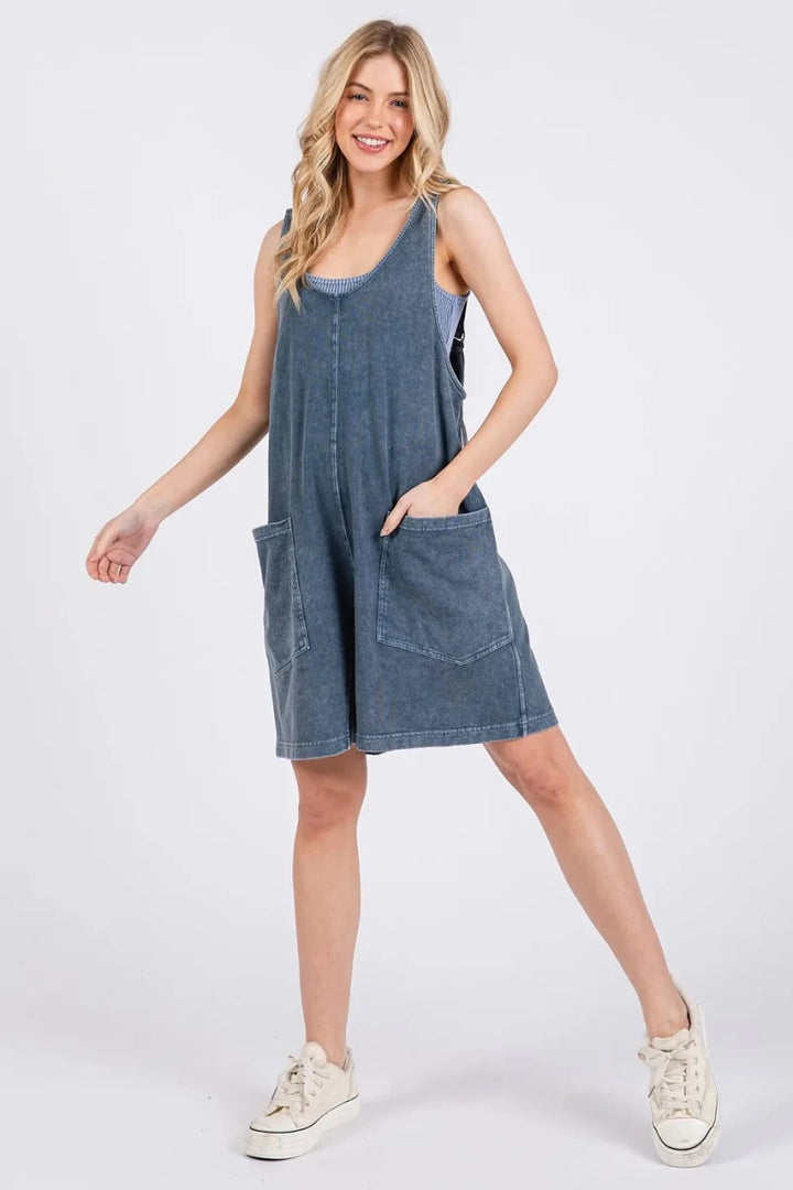 Mittoshop Low Scoop Neck Tank Washed French Terry Romper - AMVIM