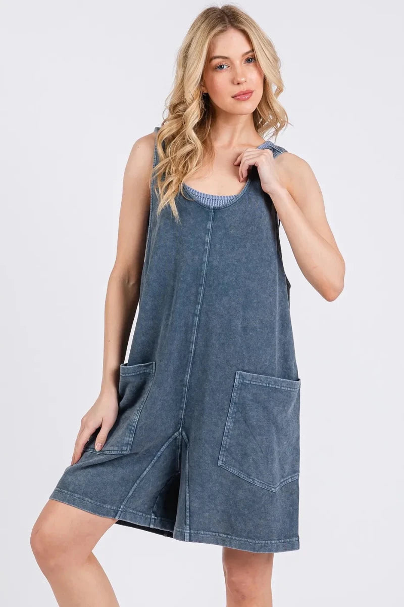 Mittoshop Low Scoop Neck Tank Washed French Terry Romper - AMVIM