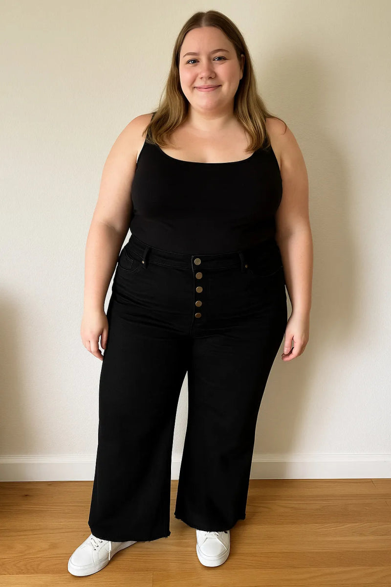 Mittoshop Twill High Waisted Button Fly Wide Leg Pants - AMVIM