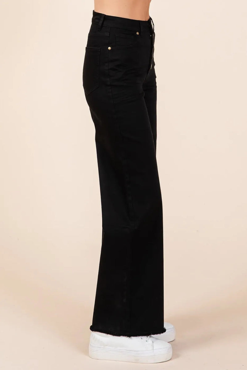 Mittoshop Twill High Waisted Button Fly Wide Leg Pants - AMVIM
