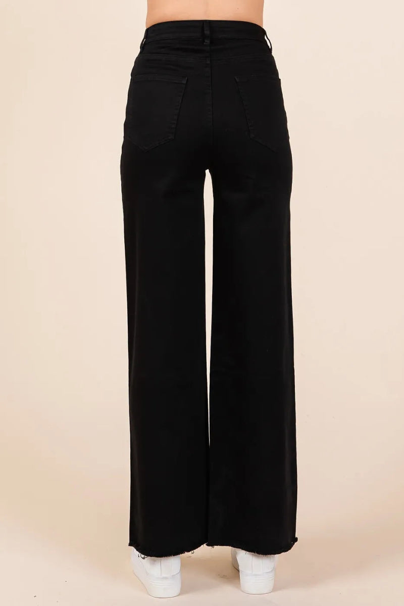 Mittoshop Twill High Waisted Button Fly Wide Leg Pants - AMVIM