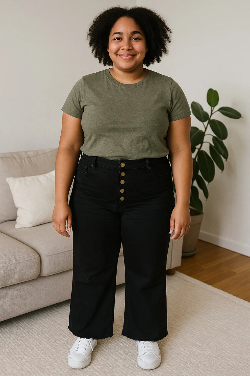 Mittoshop Twill High Waisted Button Fly Wide Leg Pants - AMVIM