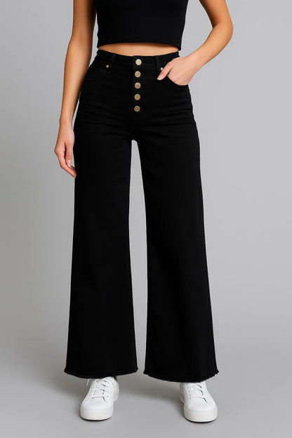 Mittoshop Twill High Waisted Button Fly Wide Leg Pants - AMVIM