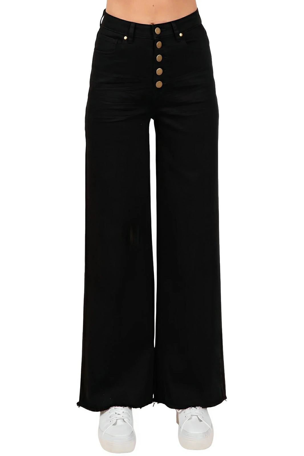 Mittoshop Twill High Waisted Button Fly Wide Leg Pants - AMVIM