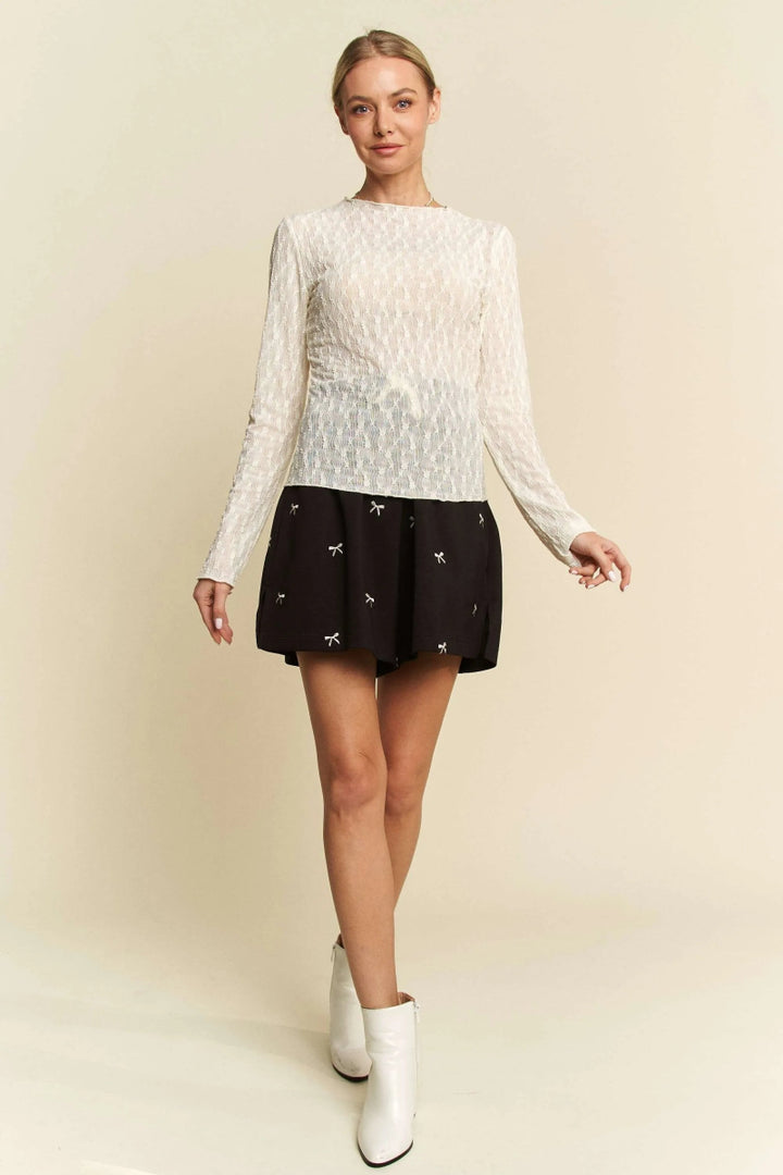 Mock Neck Knit Top With Elegant Textured Detail, Long Sleeve - AMVIM