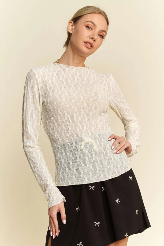 Mock Neck Knit Top With Elegant Textured Detail, Long Sleeve - AMVIM