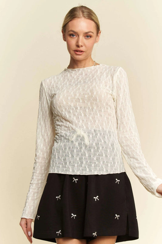 Mock Neck Knit Top With Elegant Textured Detail, Long Sleeve - AMVIM