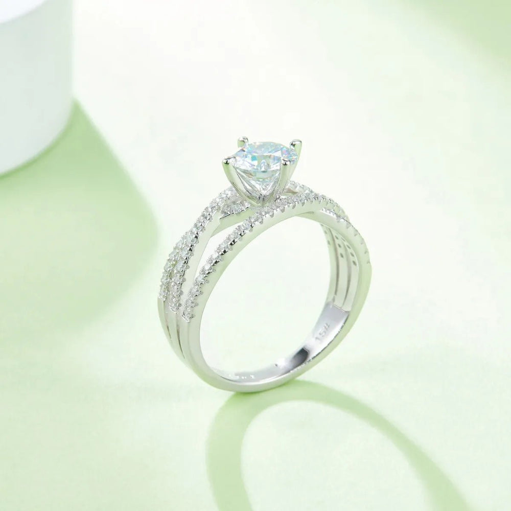 Moissanite engagement ring 1ct sterling silver sparkle - AMVIM