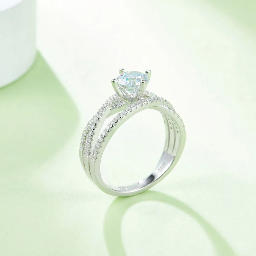 Moissanite engagement ring 1ct sterling silver sparkle - AMVIM
