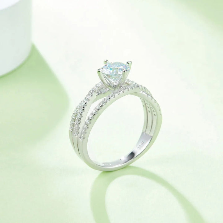 Moissanite engagement ring 1ct sterling silver sparkle - AMVIM