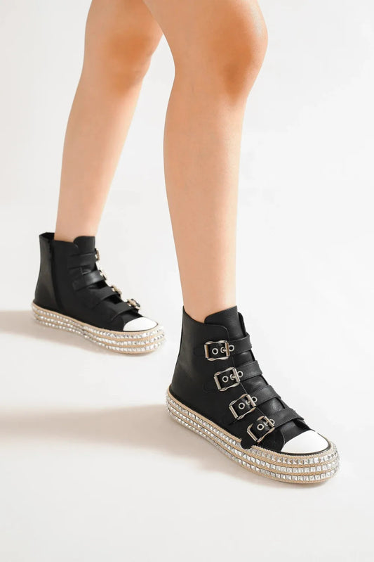 Multi - Buckle Studded Platform Sneakers for Streetwear Edge - AMVIM