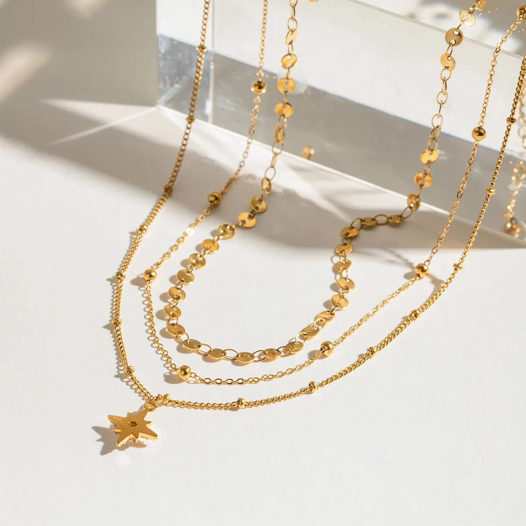 Necklace gold layered star pendant 18K stainless steel - AMVIM