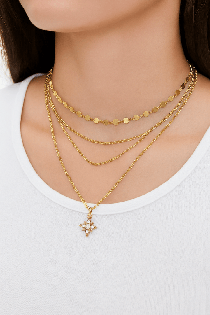 Necklace gold layered star pendant 18K stainless steel - AMVIM