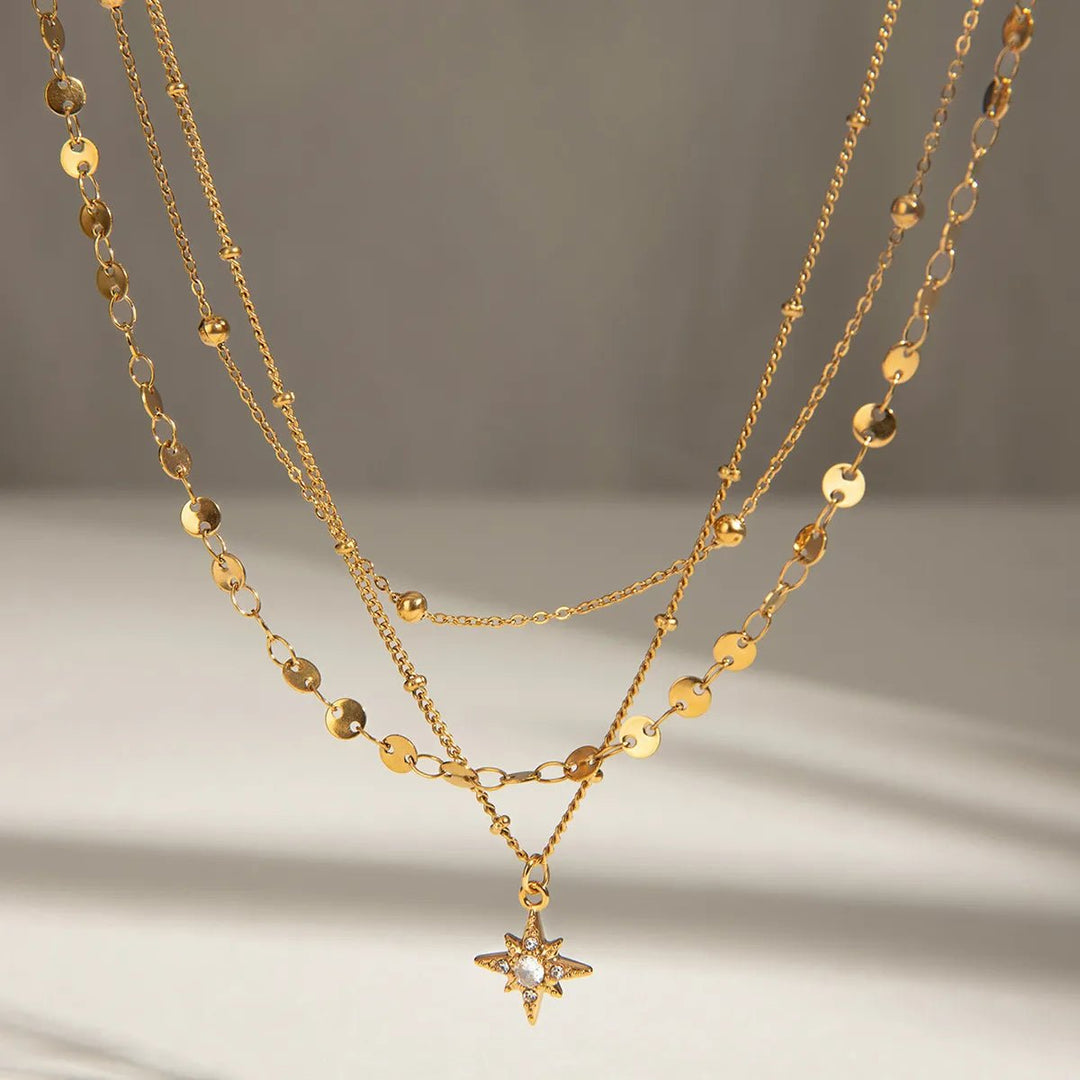 Necklace gold layered star pendant 18K stainless steel - AMVIM