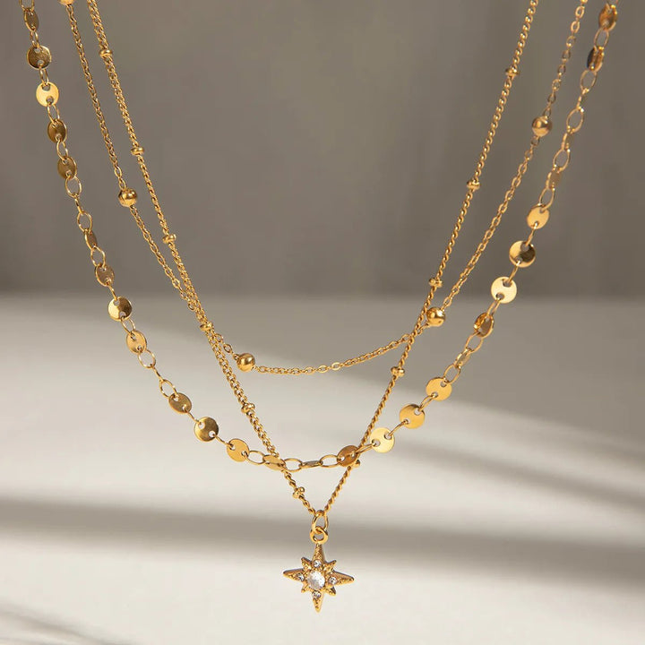 Necklace gold layered star pendant 18K stainless steel - AMVIM