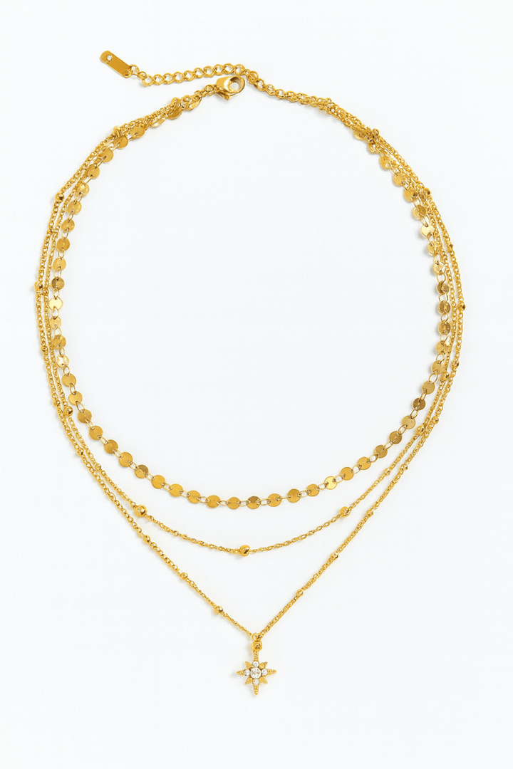 Necklace gold layered star pendant 18K stainless steel - AMVIM