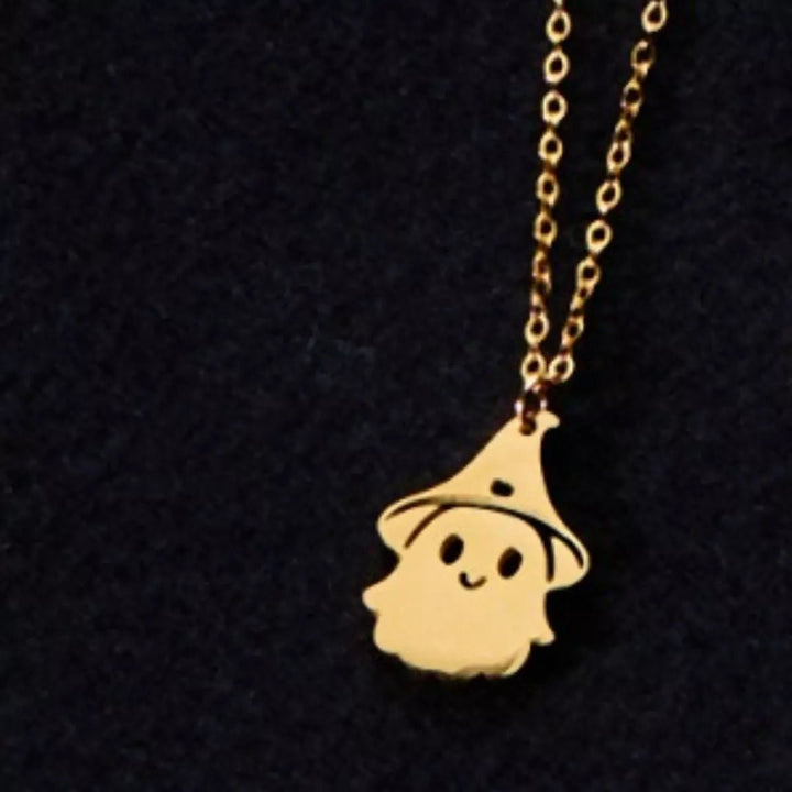 Necklace Halloween Ghost Pendant 18K Gold Titanium Steel - AMVIM