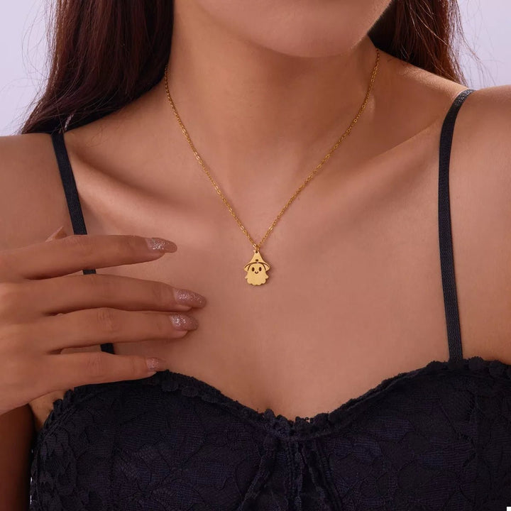Necklace Halloween Ghost Pendant 18K Gold Titanium Steel - AMVIM
