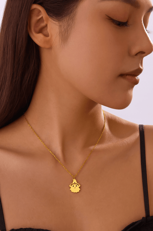 Necklace Halloween Ghost Pendant 18K Gold Titanium Steel - AMVIM