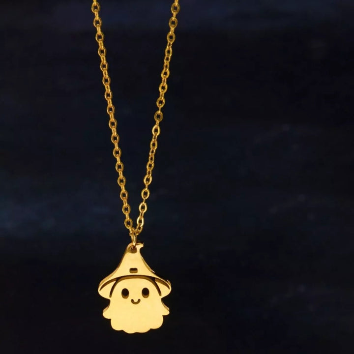 Necklace Halloween Ghost Pendant 18K Gold Titanium Steel - AMVIM