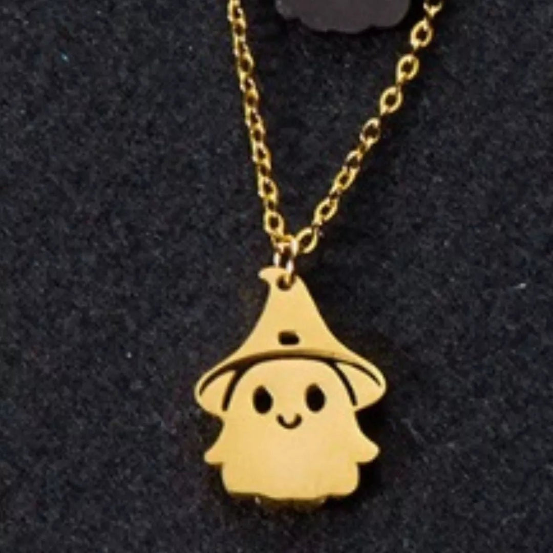 Necklace Halloween Ghost Pendant 18K Gold Titanium Steel - AMVIM