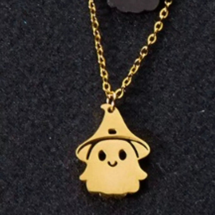 Necklace Halloween Ghost Pendant 18K Gold Titanium Steel - AMVIM