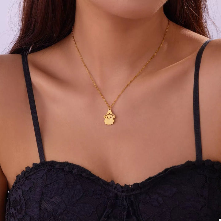 Necklace Halloween Ghost Pendant 18K Gold Titanium Steel - AMVIM