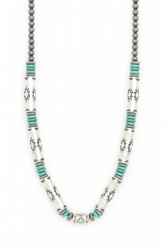 Necklace Western Navajo Barrel Beads Silver Turquoise - AMVIM