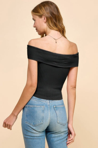 Off Shoulder Ribbed Top - AMVIM