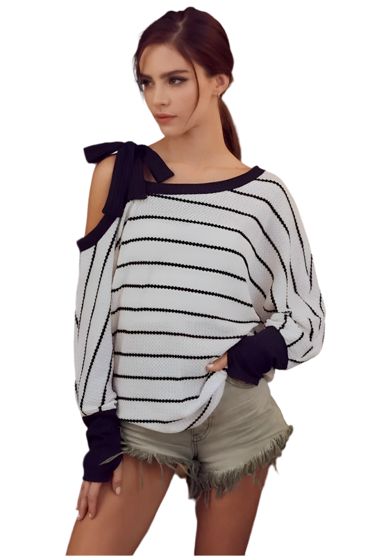 One - Shoulder Waffle Textured Ribbon Top for Everyday Style - AMVIM