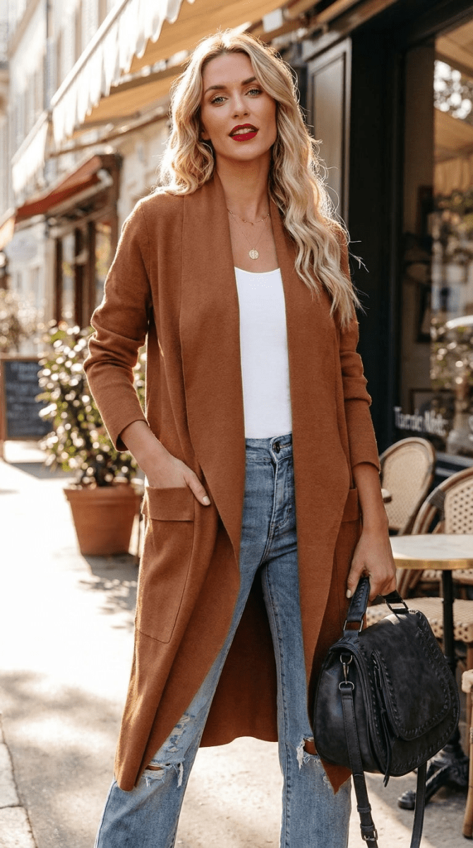 Open Front Dropped Shoulder Cardigan - Long Sleeve Women&