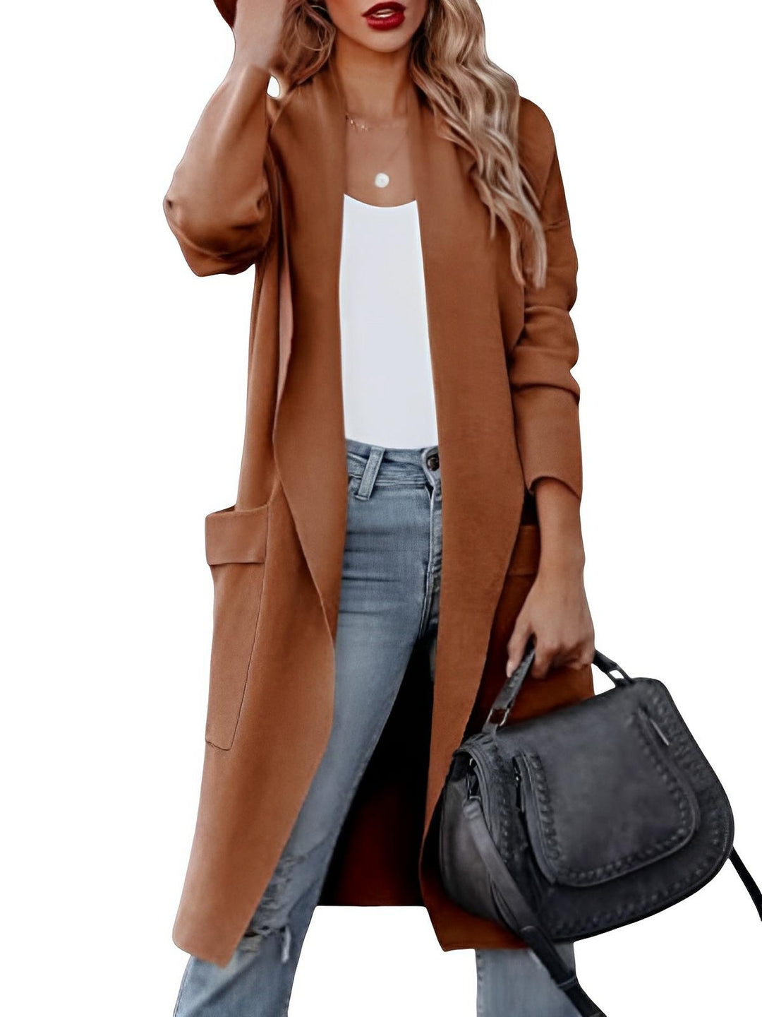 Open Front Dropped Shoulder Outerwear - AMVIM