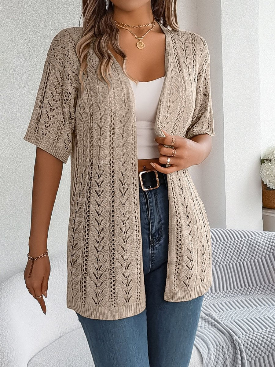 Openwork Open Front Half Sleeve Cardigan - AMVIM