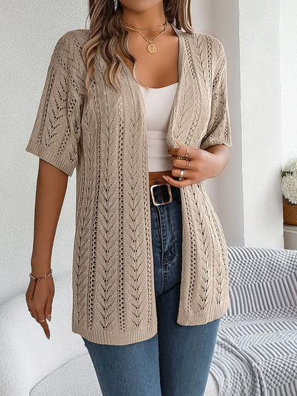 Openwork Open Front Half Sleeve Cardigan - AMVIM