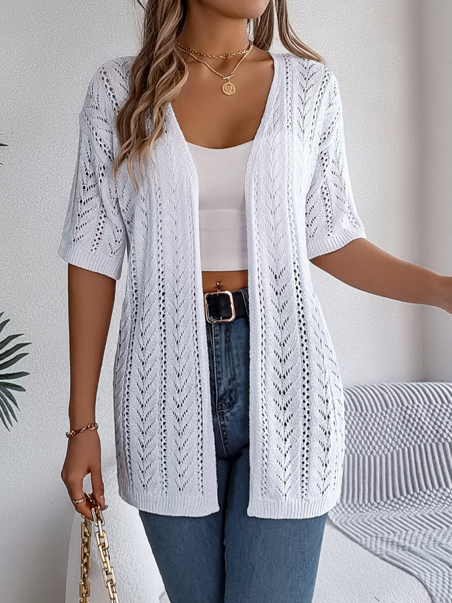 Openwork Open Front Half Sleeve Cardigan - AMVIM