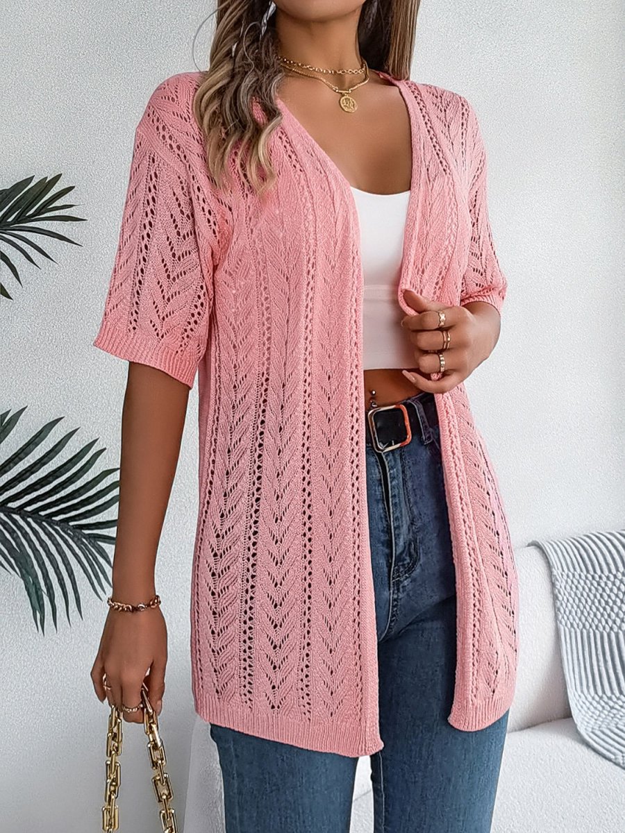 Openwork Open Front Half Sleeve Cardigan - AMVIM