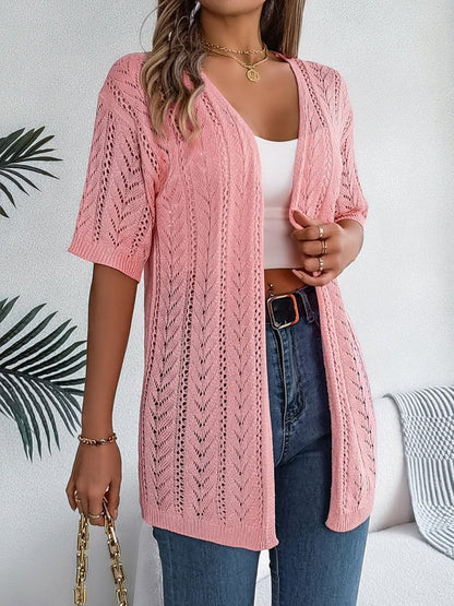 Openwork Open Front Half Sleeve Cardigan - AMVIM