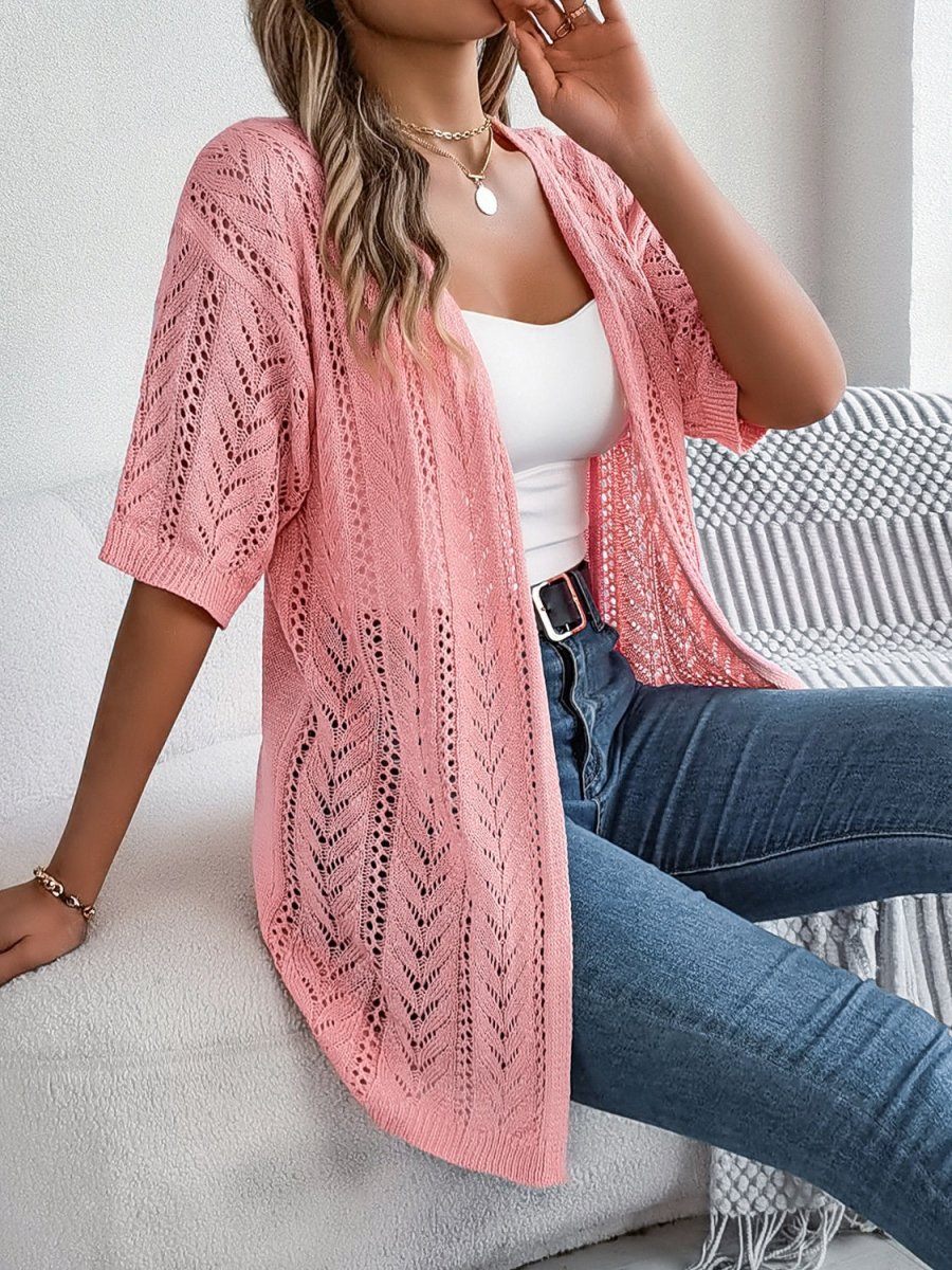 Openwork Open Front Half Sleeve Cardigan - AMVIM