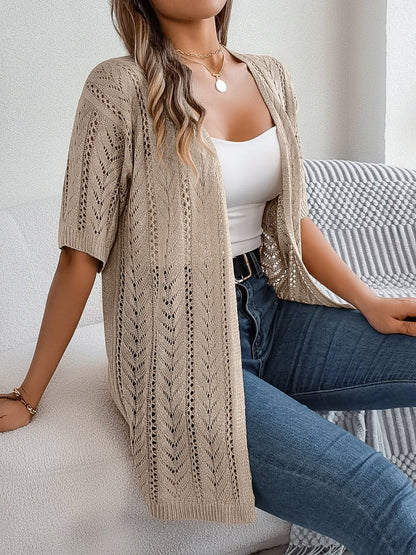 Openwork Open Front Half Sleeve Cardigan - AMVIM