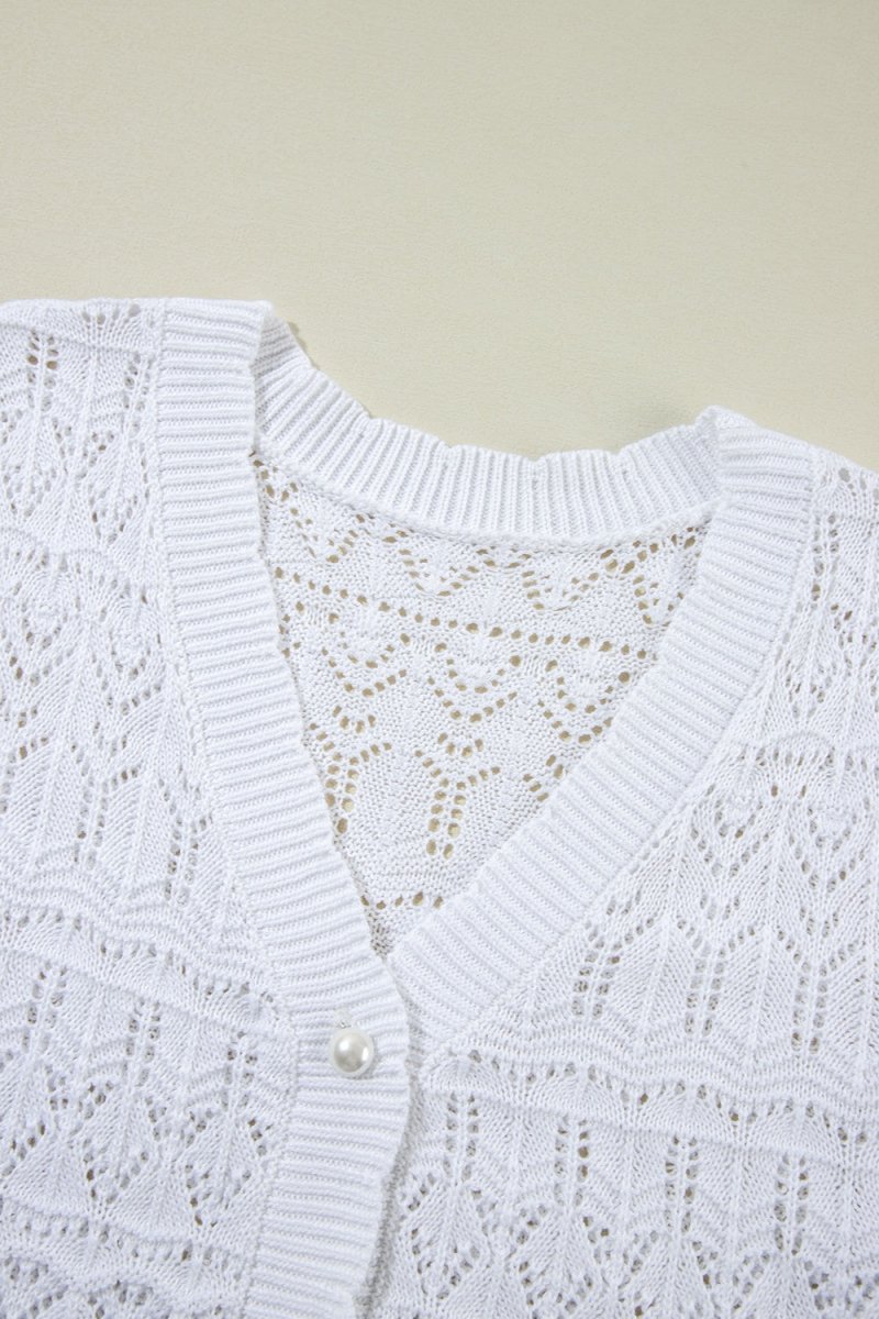 Openwork V - Neck Half Sleeve Cardigan - AMVIM