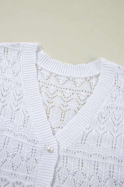 Openwork V - Neck Half Sleeve Cardigan - AMVIM