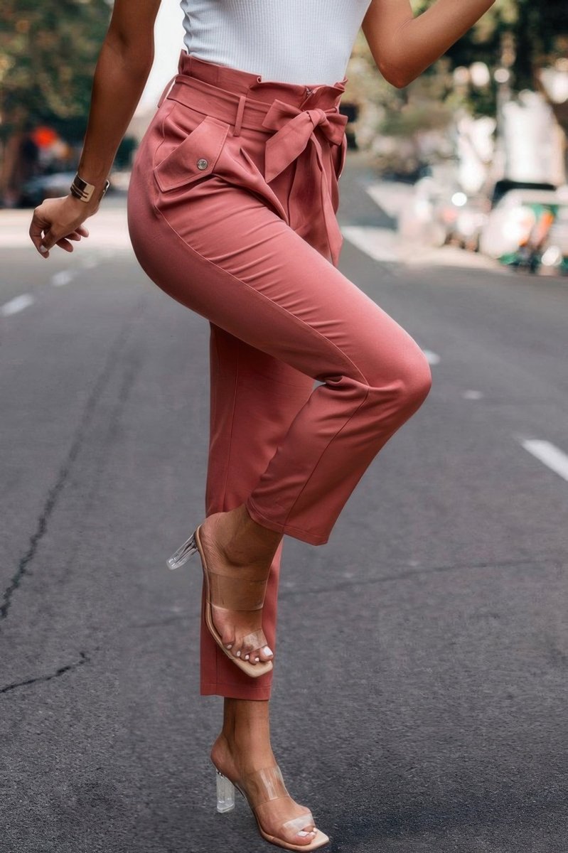 Pants high - waist skinny ruffle belted work trousers - AMVIM