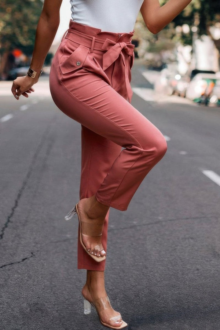 Pants high - waist skinny ruffle belted work trousers - AMVIM